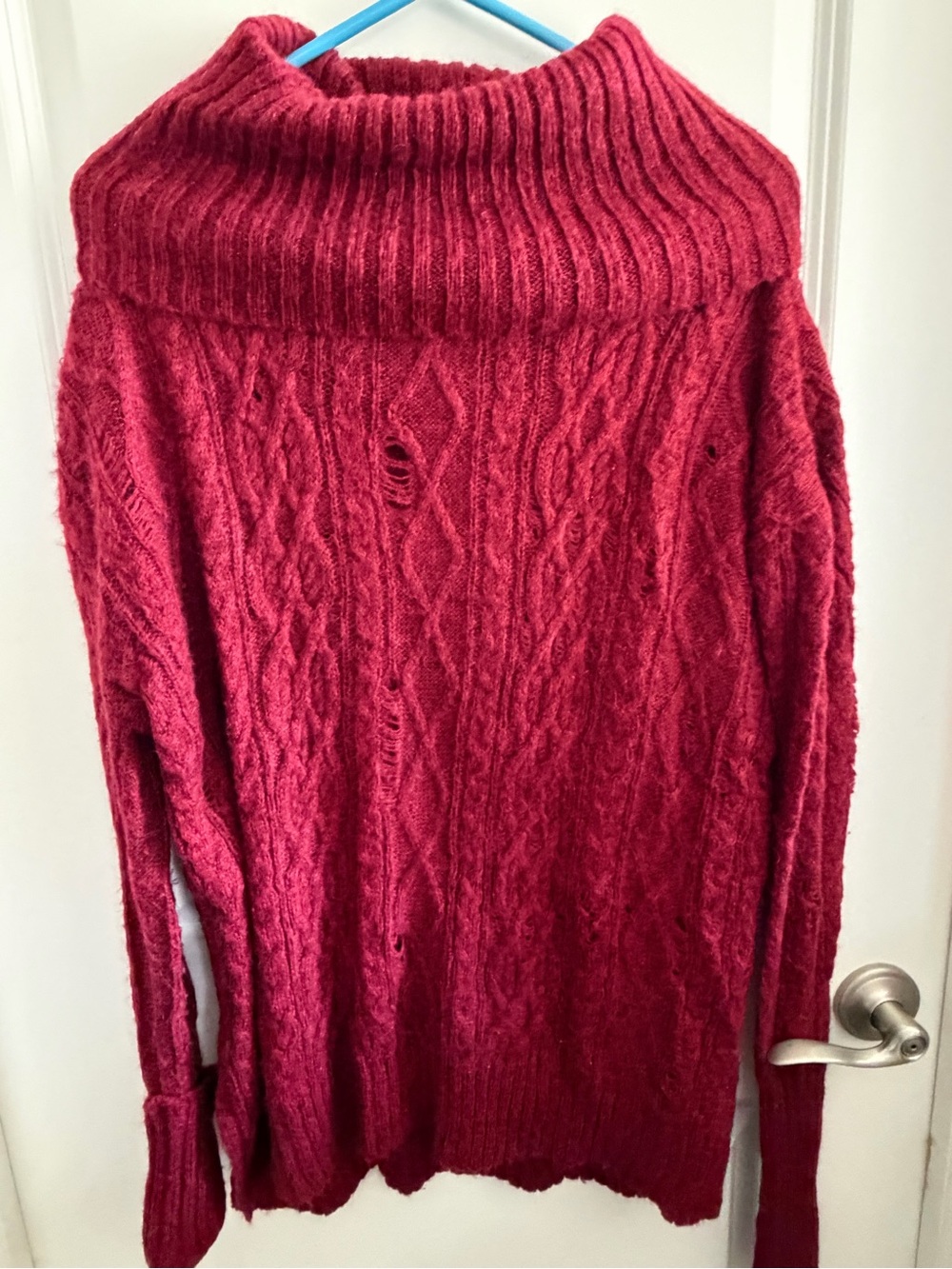 Free People Deep Red Complex Cable Turtleneck Sweater its supposed to have holes